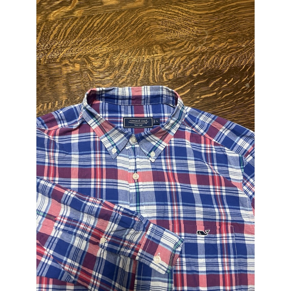 Vineyard‎ Vines Mens Large Plaid Shirt Red White Blue Green Button Up